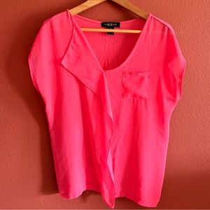 Beautiful August Silk Women’s Mixed Media Pink Coral Short Sleeve Top Size S